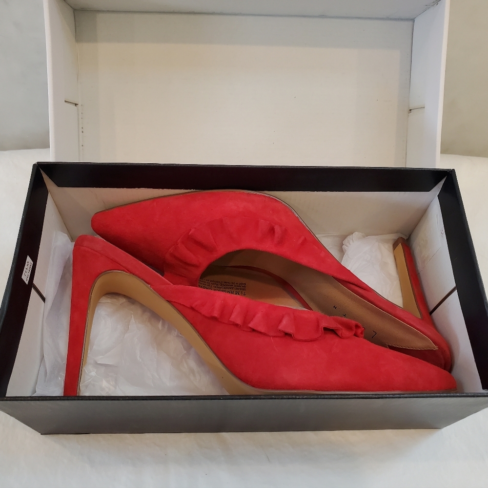 Leith red suede mule with ruffle - Picture 10 of 11